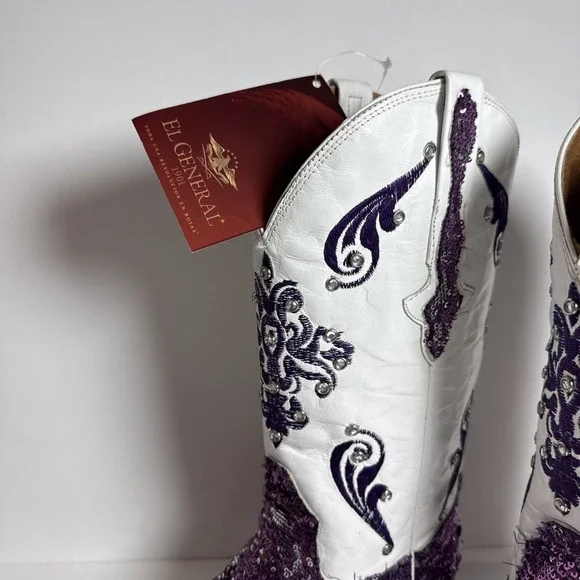 El General purple long toe sequence studded cowboy dance 15 In Long boots size 8